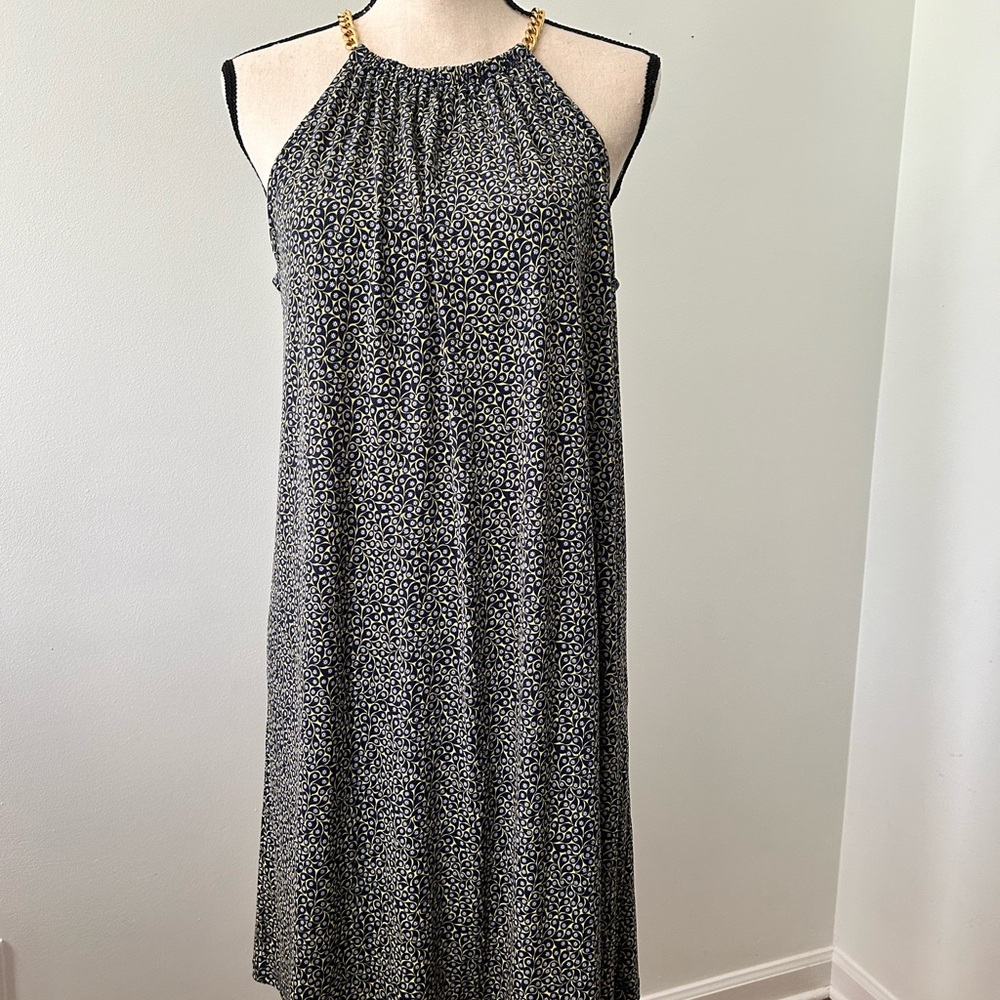 Michael Kors Navy and Yellow Midi Dress